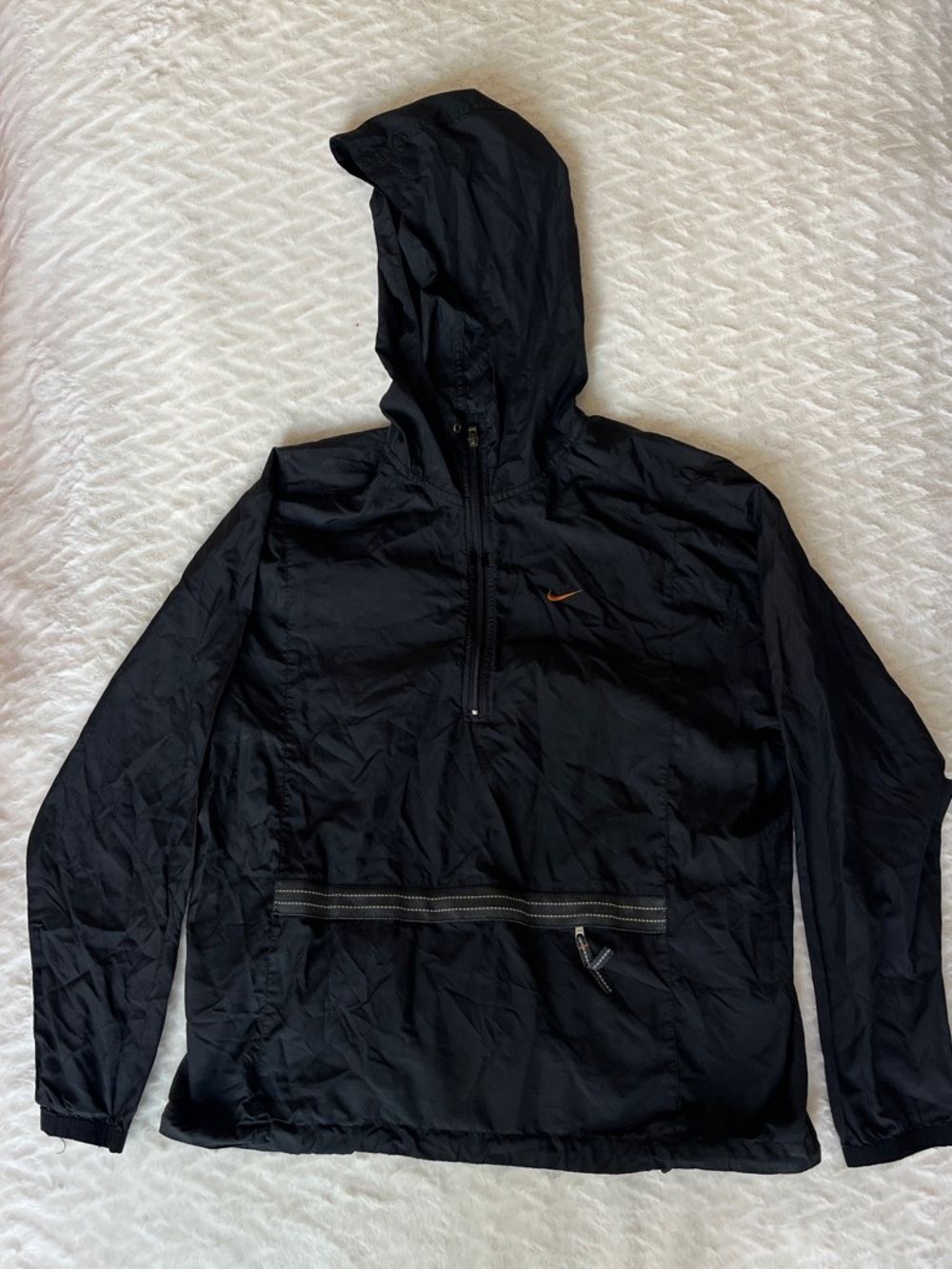 Nike Black Hooded Windbreaker with Orange Swoosh
